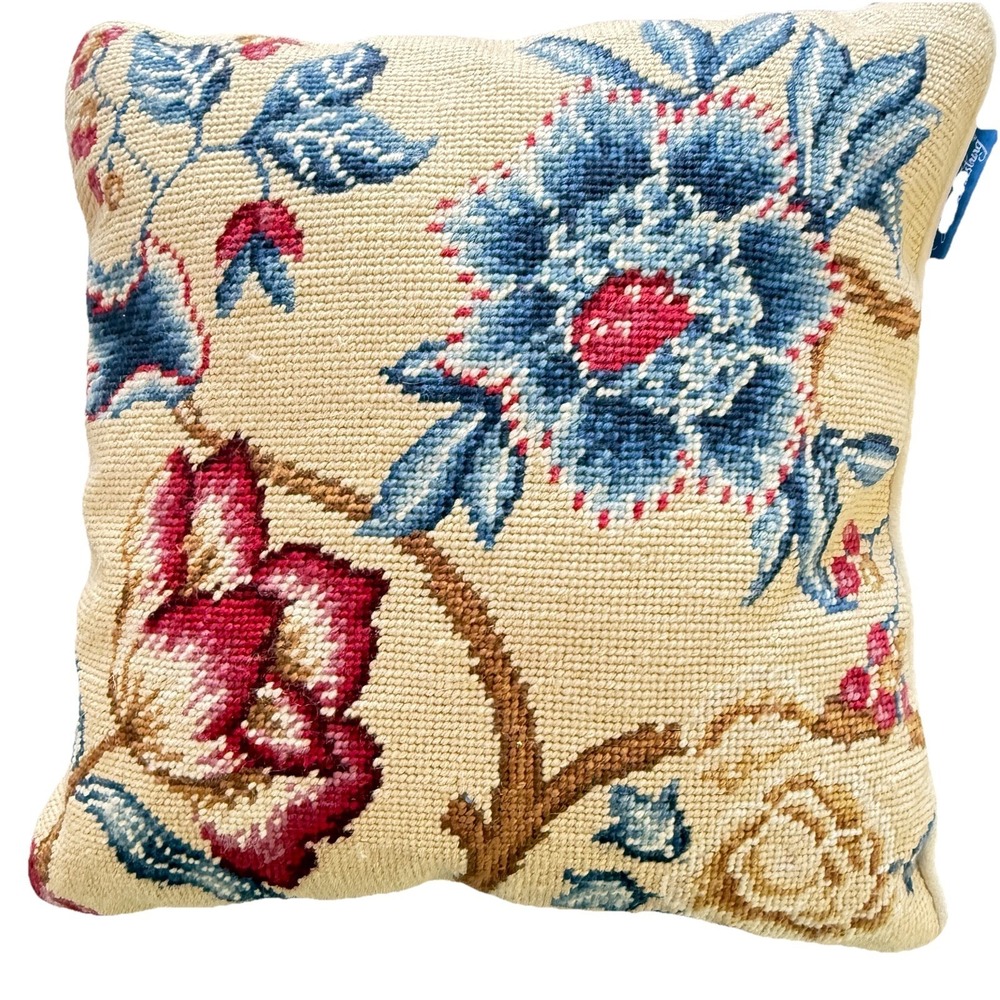 Michaelian Home Williamsburg Wool Tapestry Pillow 12x12 Floral Decor
